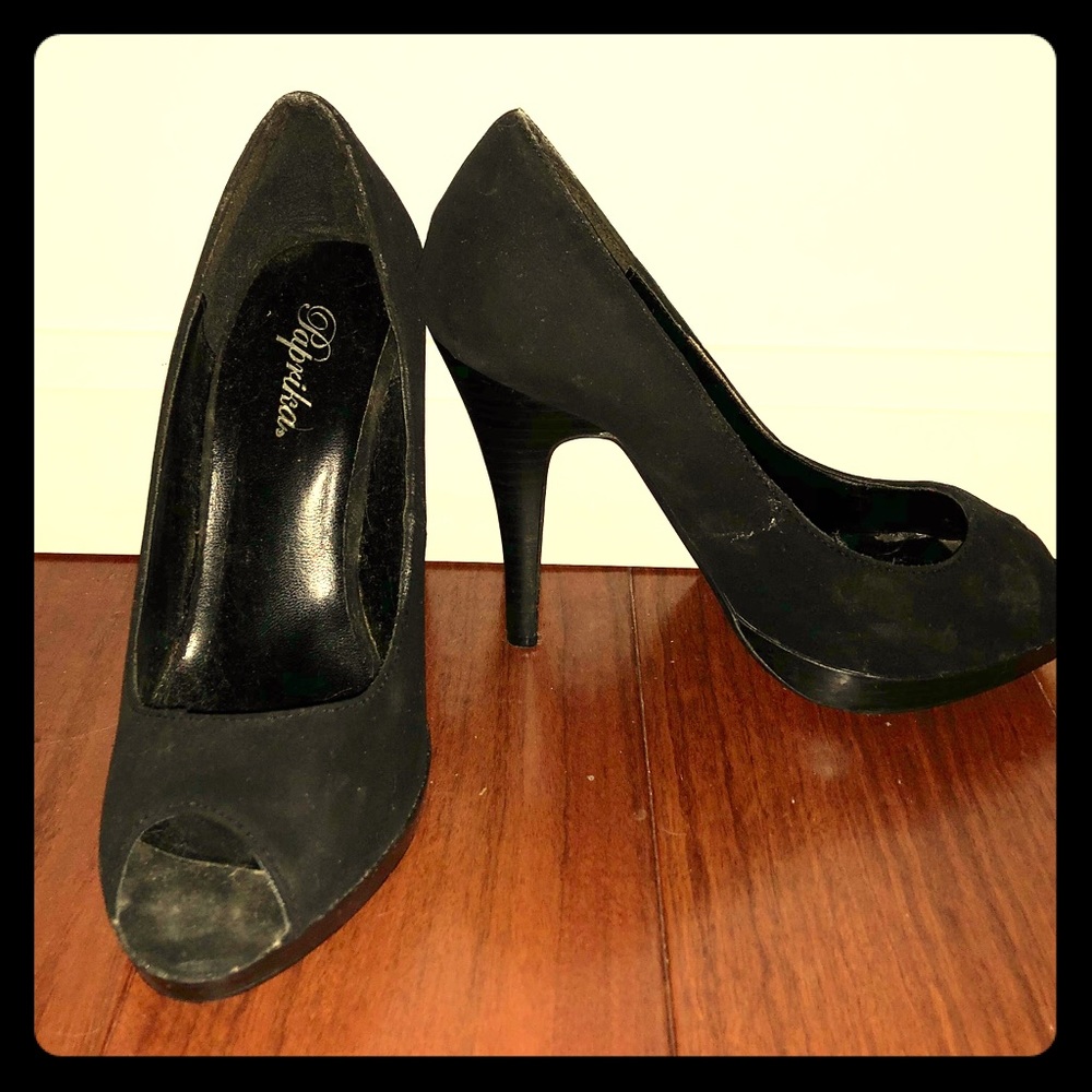 Paprika black open toe heels